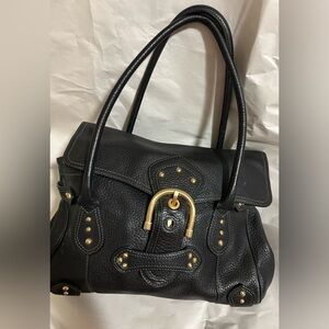 Maxx New York Black Leather Bag with Gold Accents